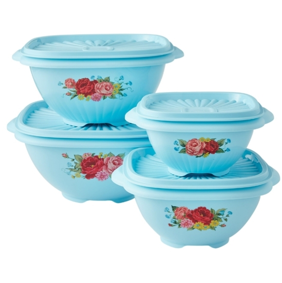 ❤️ New Pioneer Woman Sweet Rose 8 Piece Plastic Food Storage Containers - Picture 6 of 7